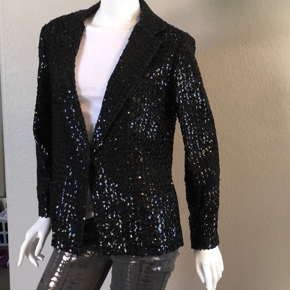 Black Sequined Open Front Jacket - image 5